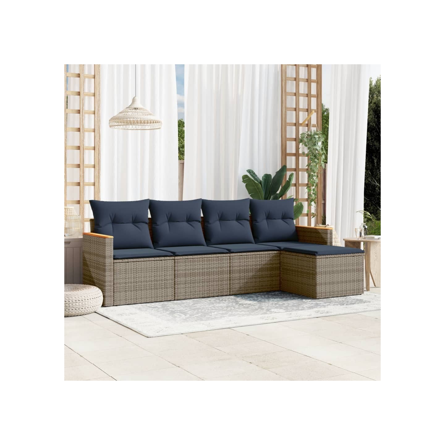 Ensemble de canapé de jardin 5 pcs avec coussins gris résine tressée