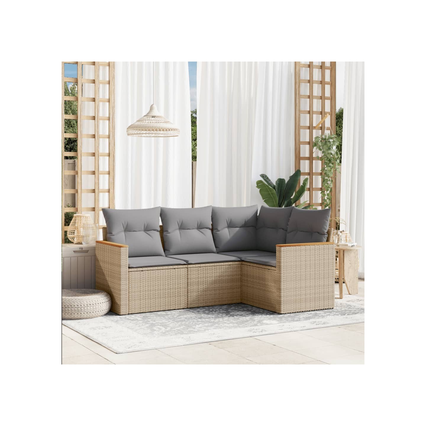 Salon de jardin avec coussins 4pcs mélange beige résine tressée