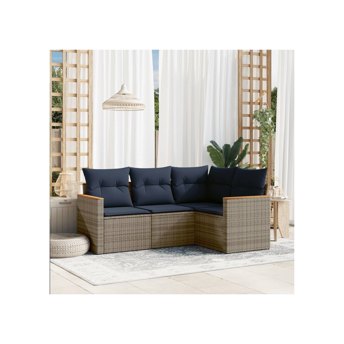 Ensemble de canapé de jardin 4 pcs avec coussins gris résine tressée