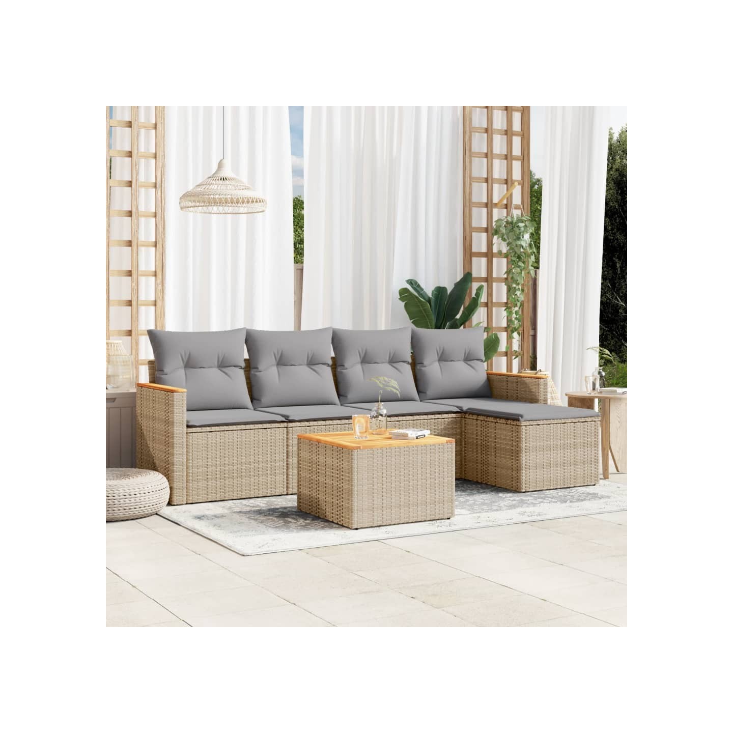 Salon de jardin avec coussins 6pcs mélange beige résine tressée