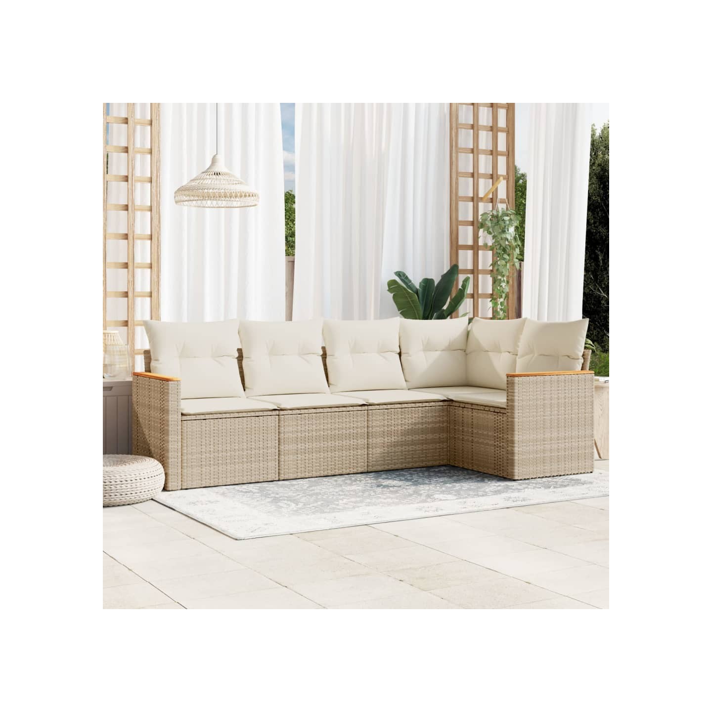 Salon de jardin avec coussins 5 pcs beige résine tressée