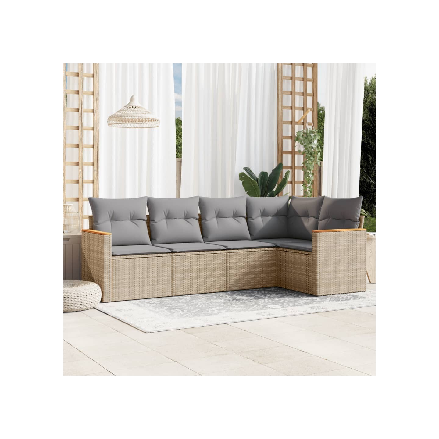 Salon de jardin avec coussins 5pcs mélange beige résine tressée