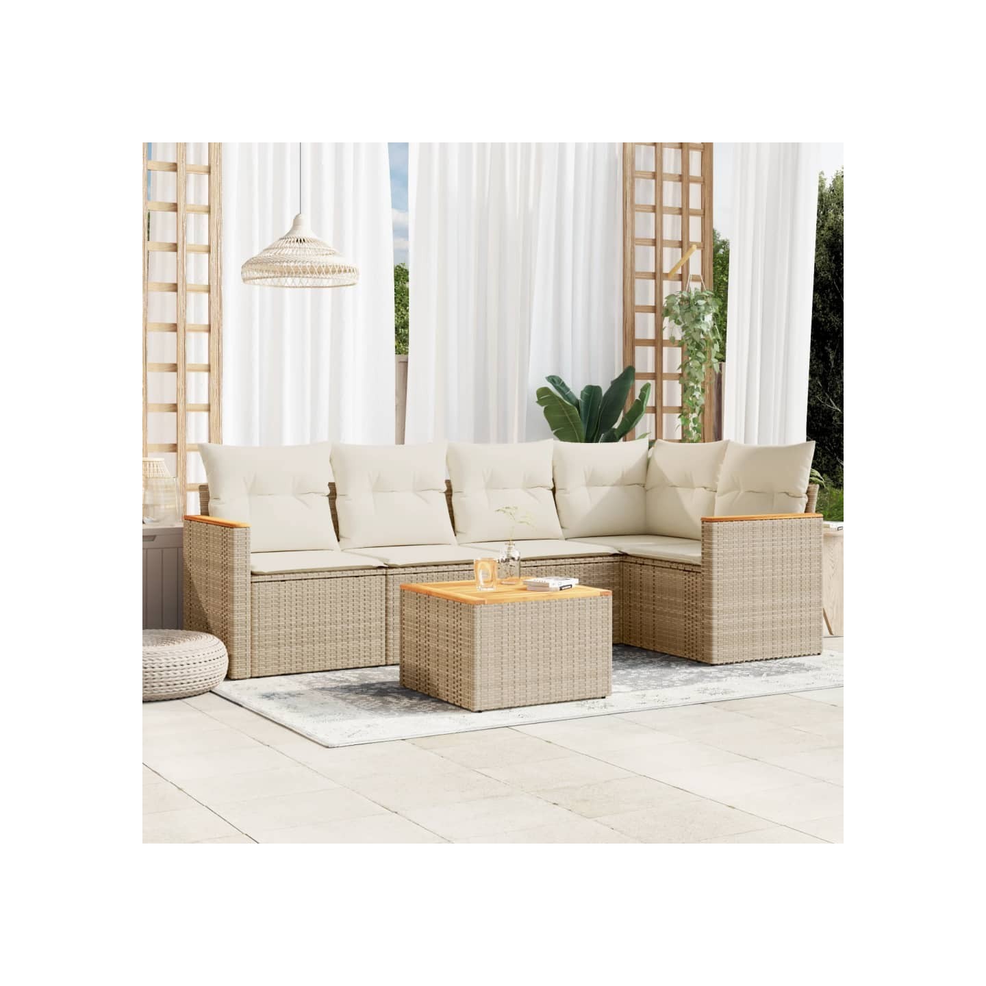 Salon de jardin avec coussins 6 pcs beige résine tressée