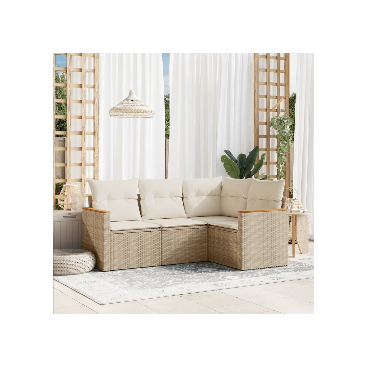 Salon de jardin avec coussins 4 pcs beige résine tressée