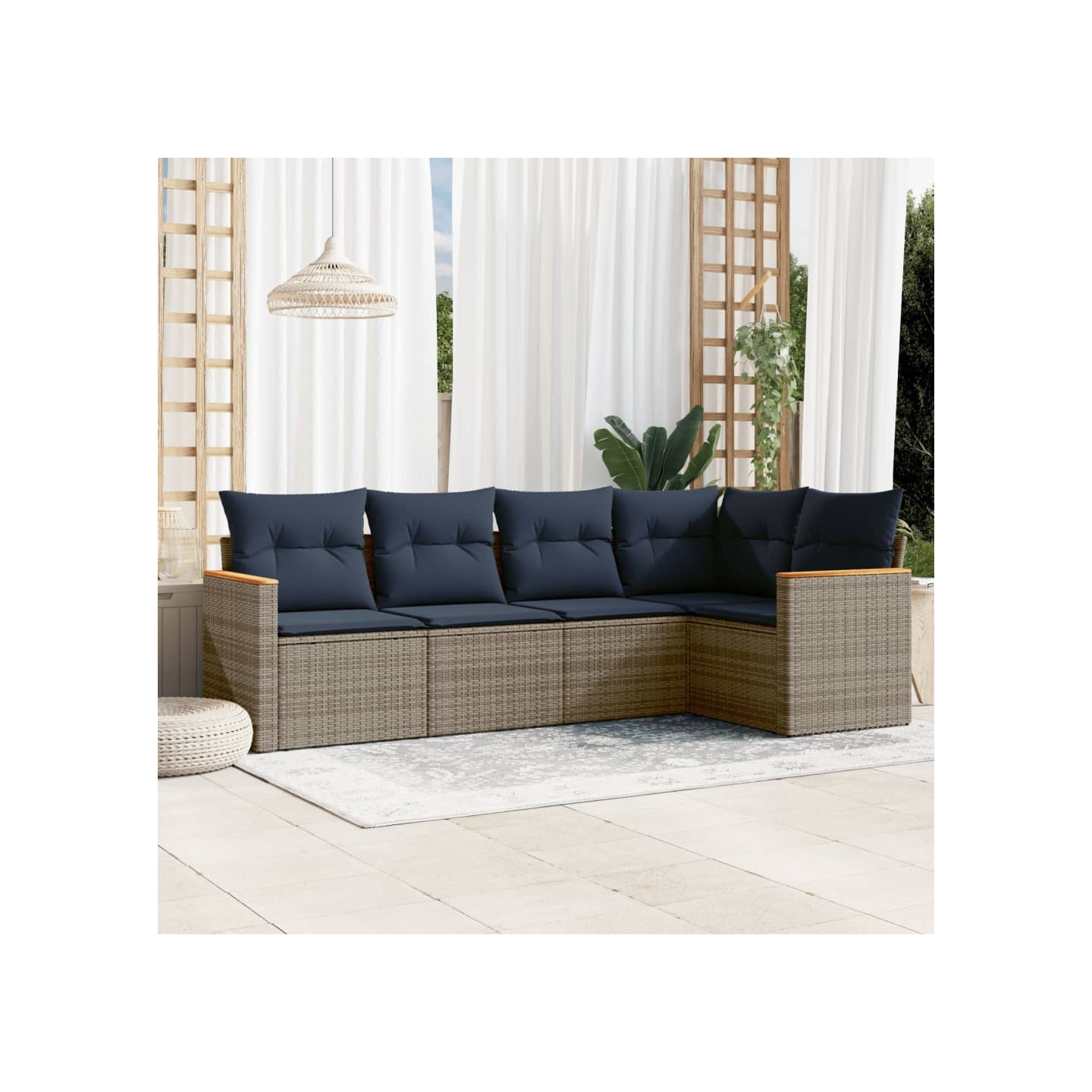 Ensemble de canapé de jardin 5 pcs avec coussins gris résine tressée