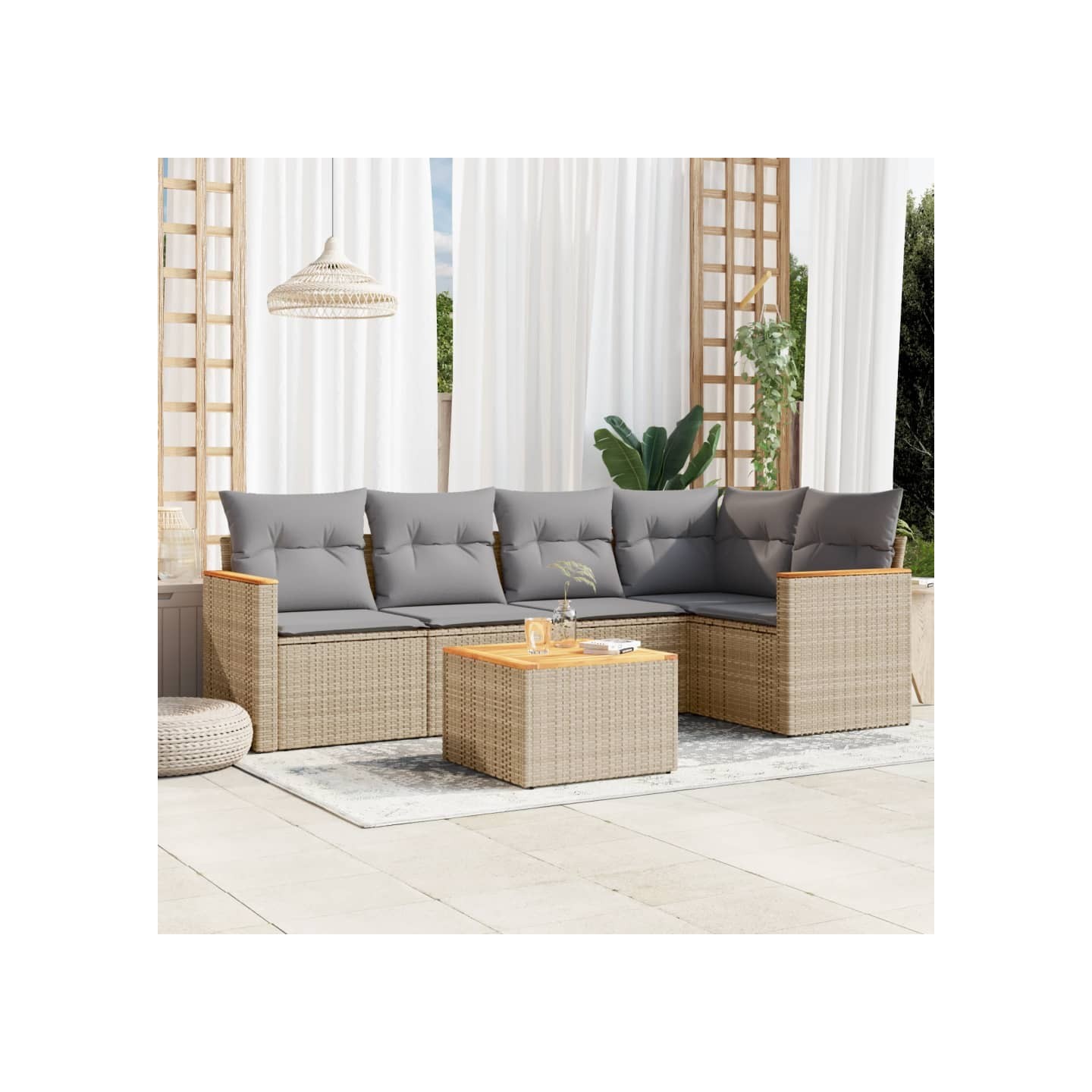 Salon de jardin avec coussins 6pcs mélange beige résine tressée