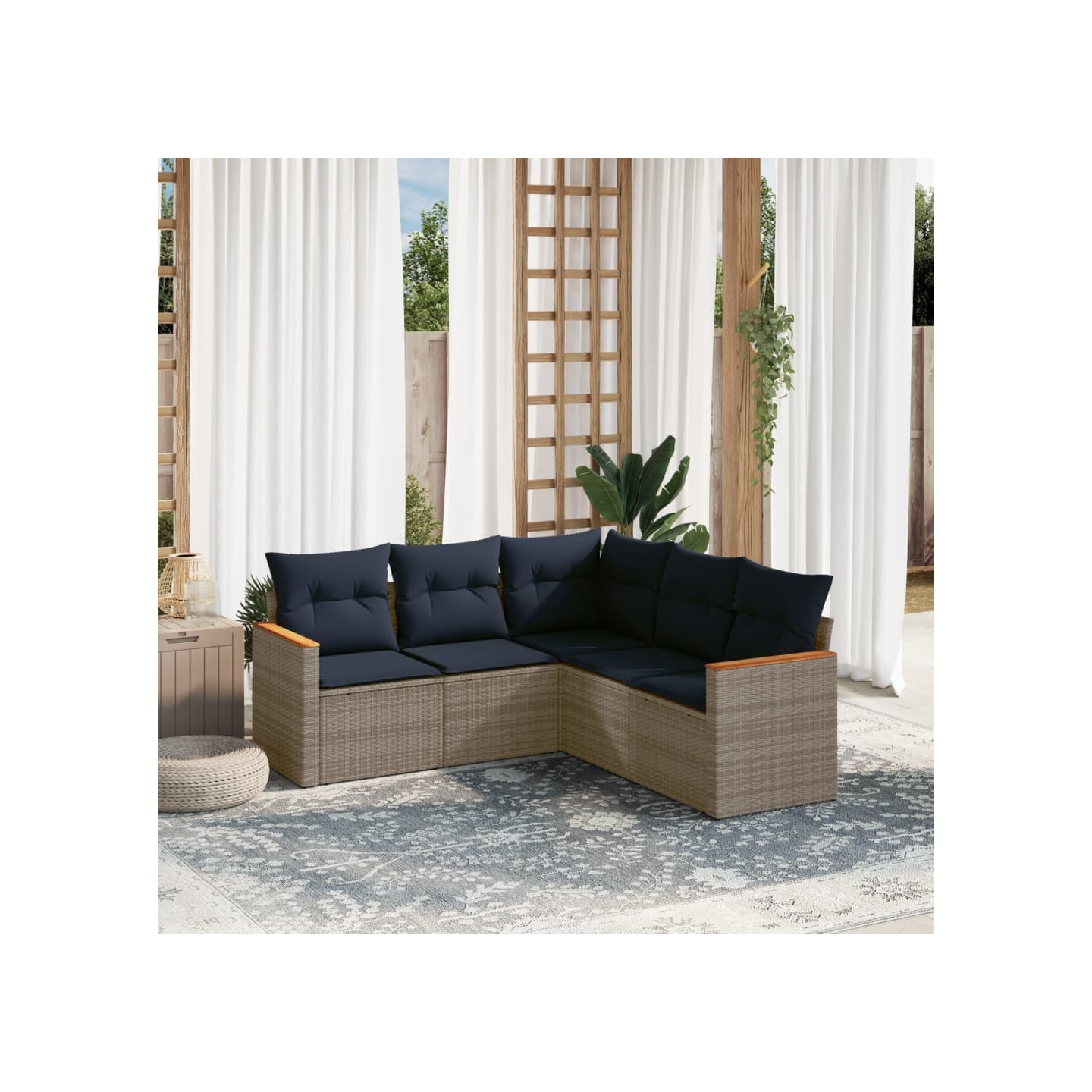 Ensemble de canapé de jardin 5 pcs avec coussins gris résine tressée