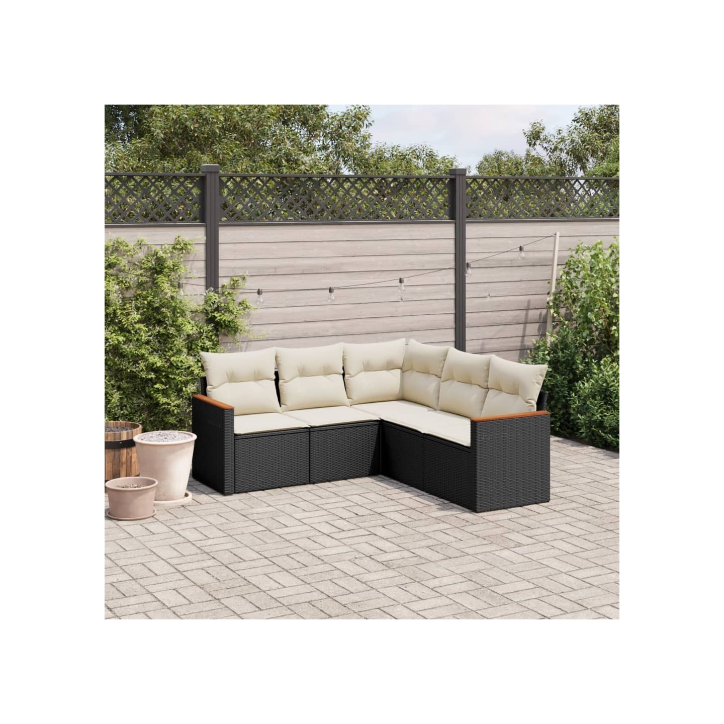 Salon de jardin 5 pcs avec coussins noir résine tressée