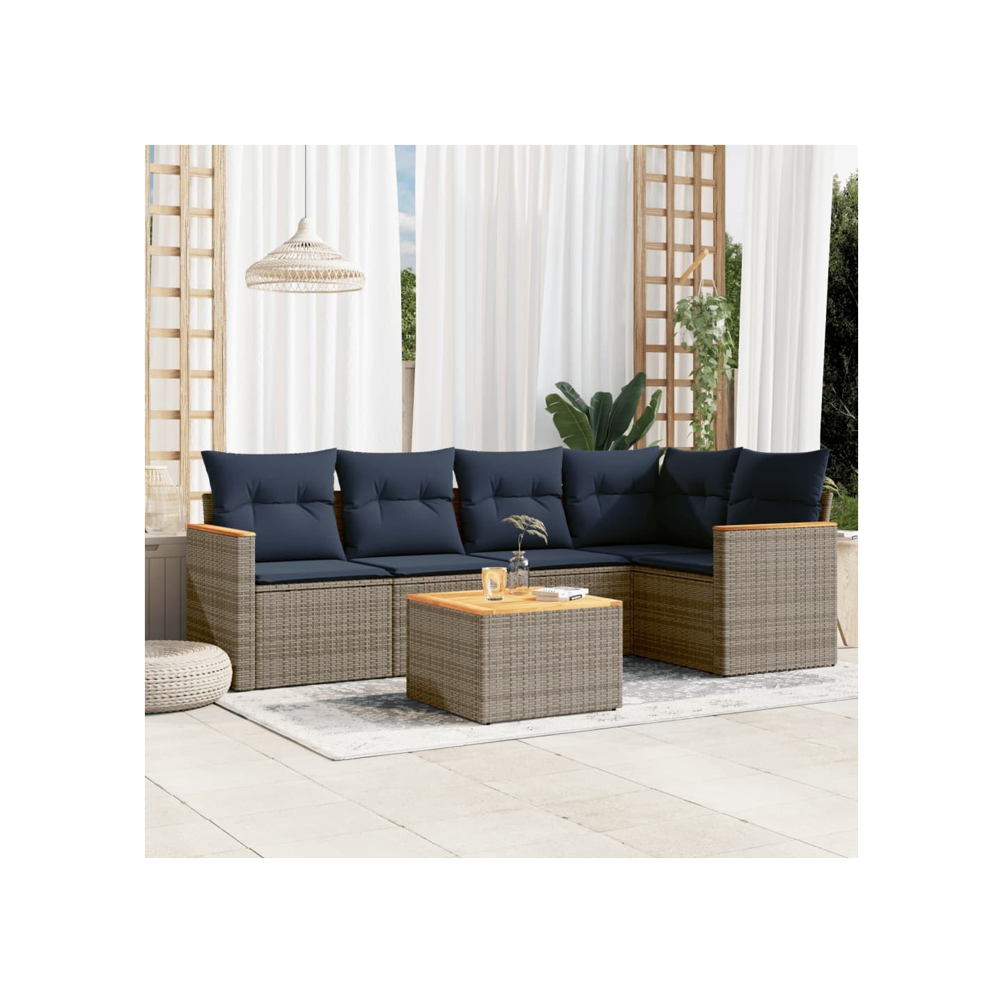 Ensemble de canapé de jardin 6 pcs avec coussins gris résine tressée