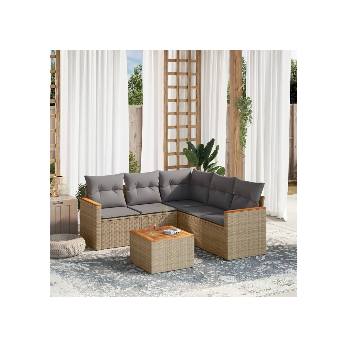 Salon de jardin avec coussins 6pcs mélange beige résine tressée