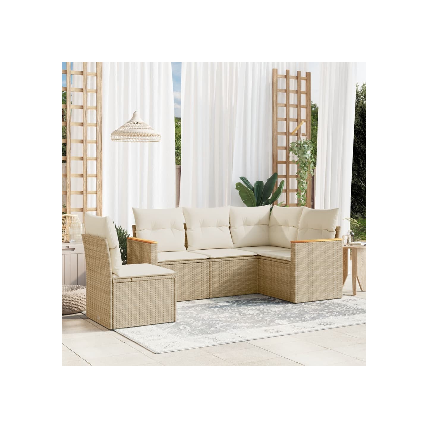 Salon de jardin avec coussins 5 pcs beige résine tressée