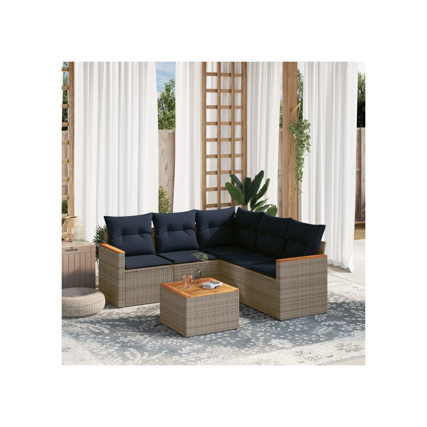 Ensemble de canapé de jardin 6 pcs avec coussins gris résine tressée