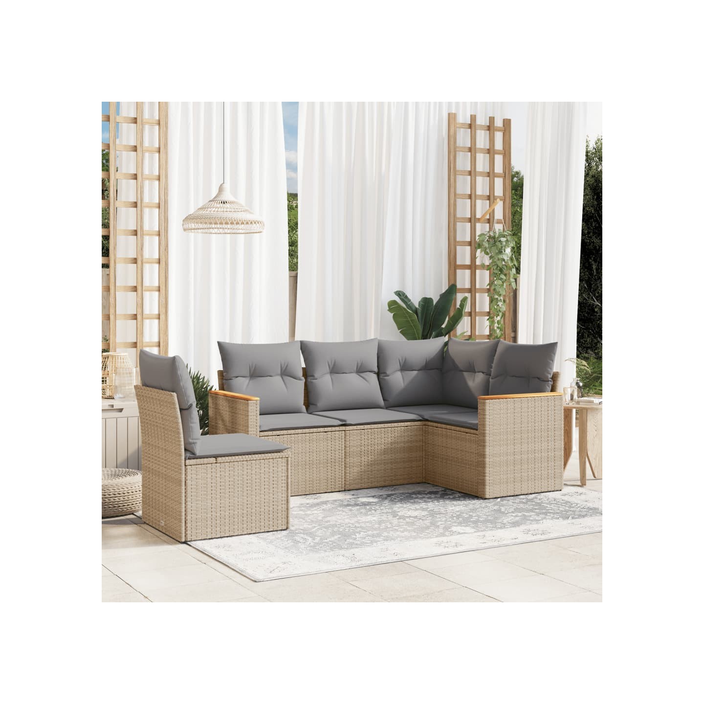 Salon de jardin avec coussins 5pcs mélange beige résine tressée