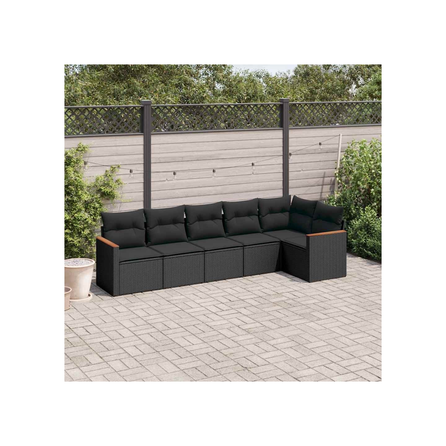Salon de jardin 6 pcs avec coussins noir résine tressée