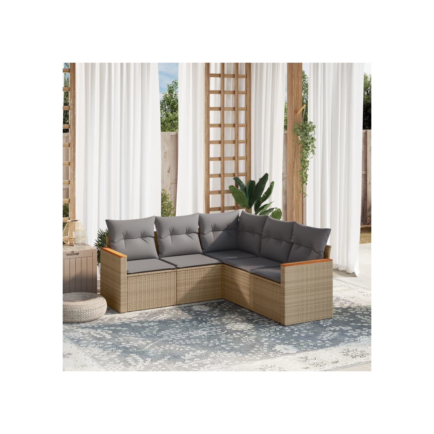Salon de jardin avec coussins 5pcs mélange beige résine tressée