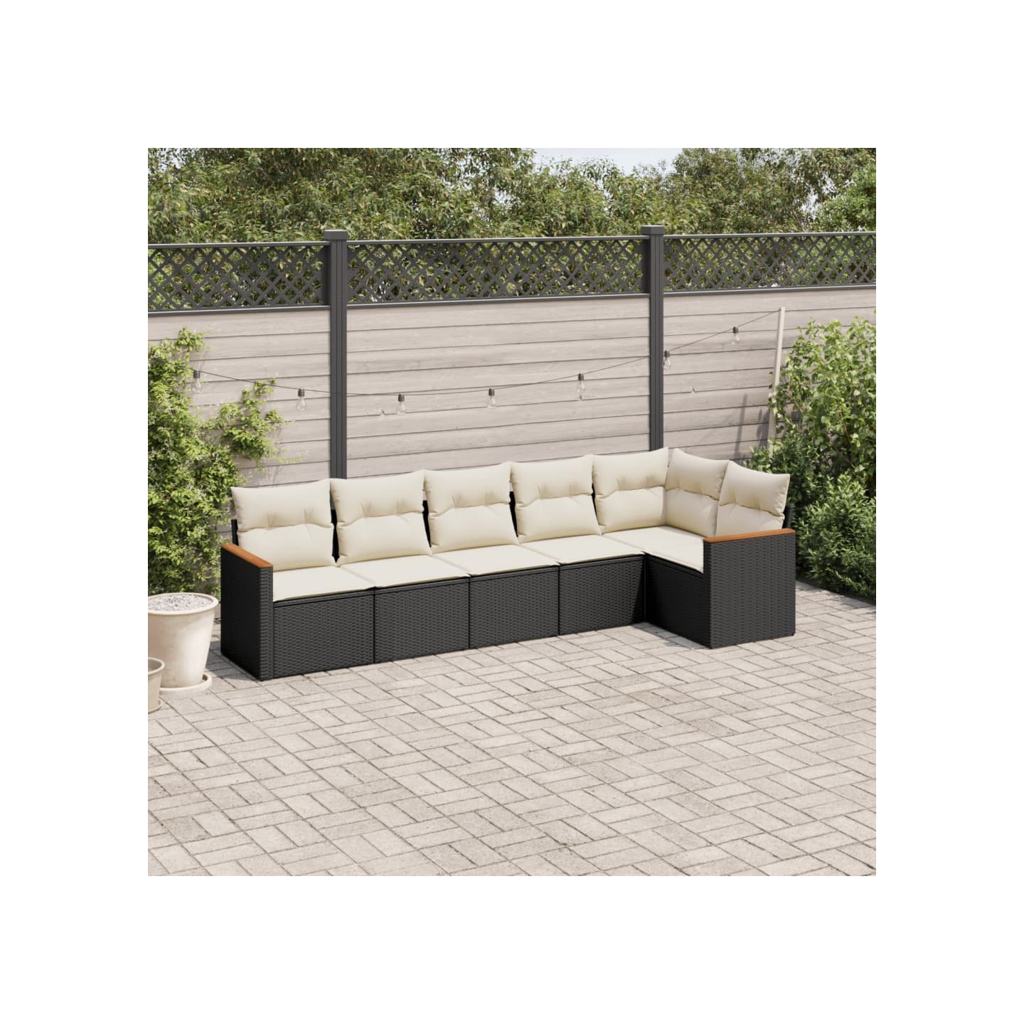 Salon de jardin 6 pcs avec coussins noir résine tressée