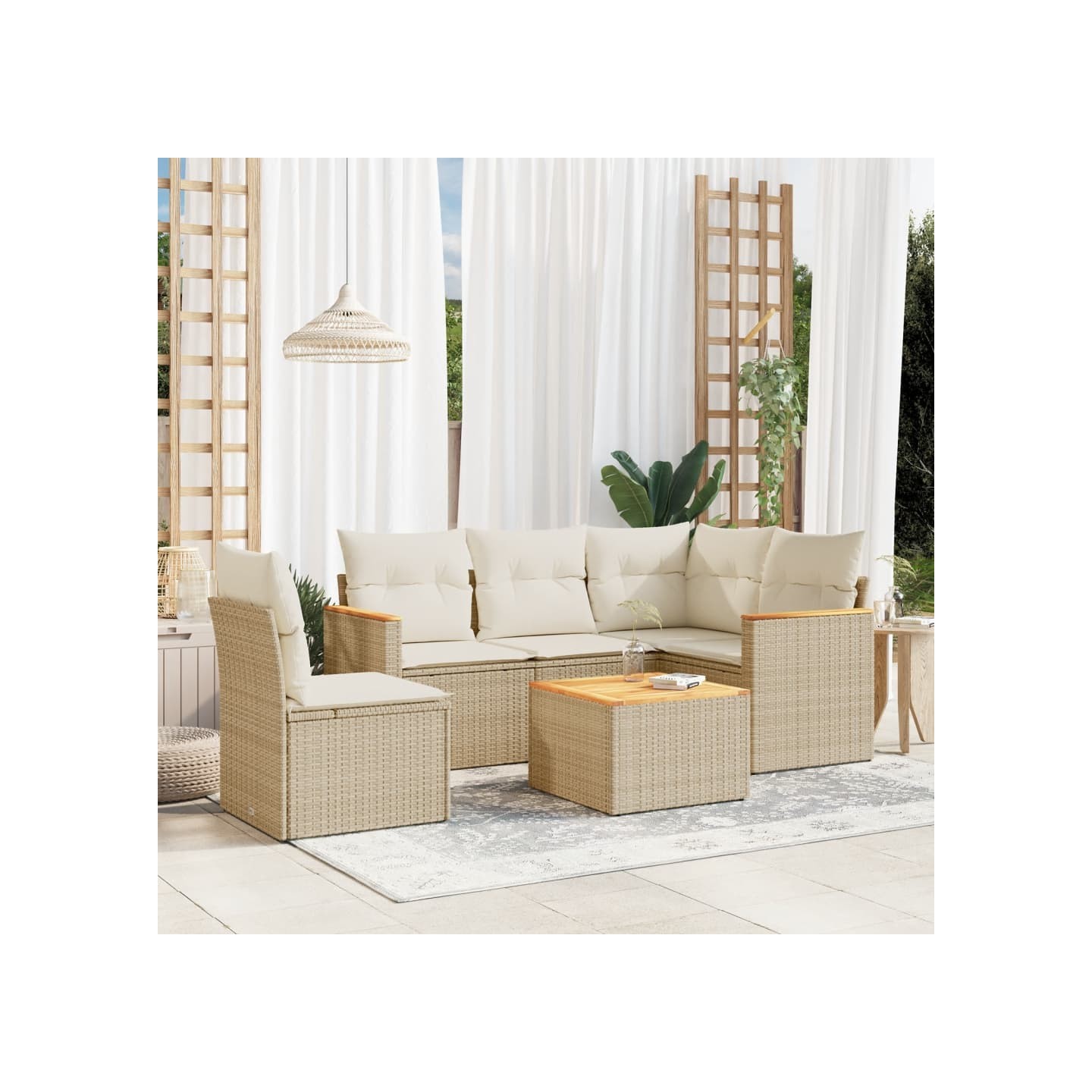 Salon de jardin avec coussins 6 pcs beige résine tressée