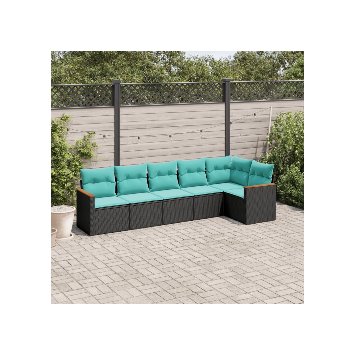 Salon de jardin 6 pcs avec coussins noir résine tressée
