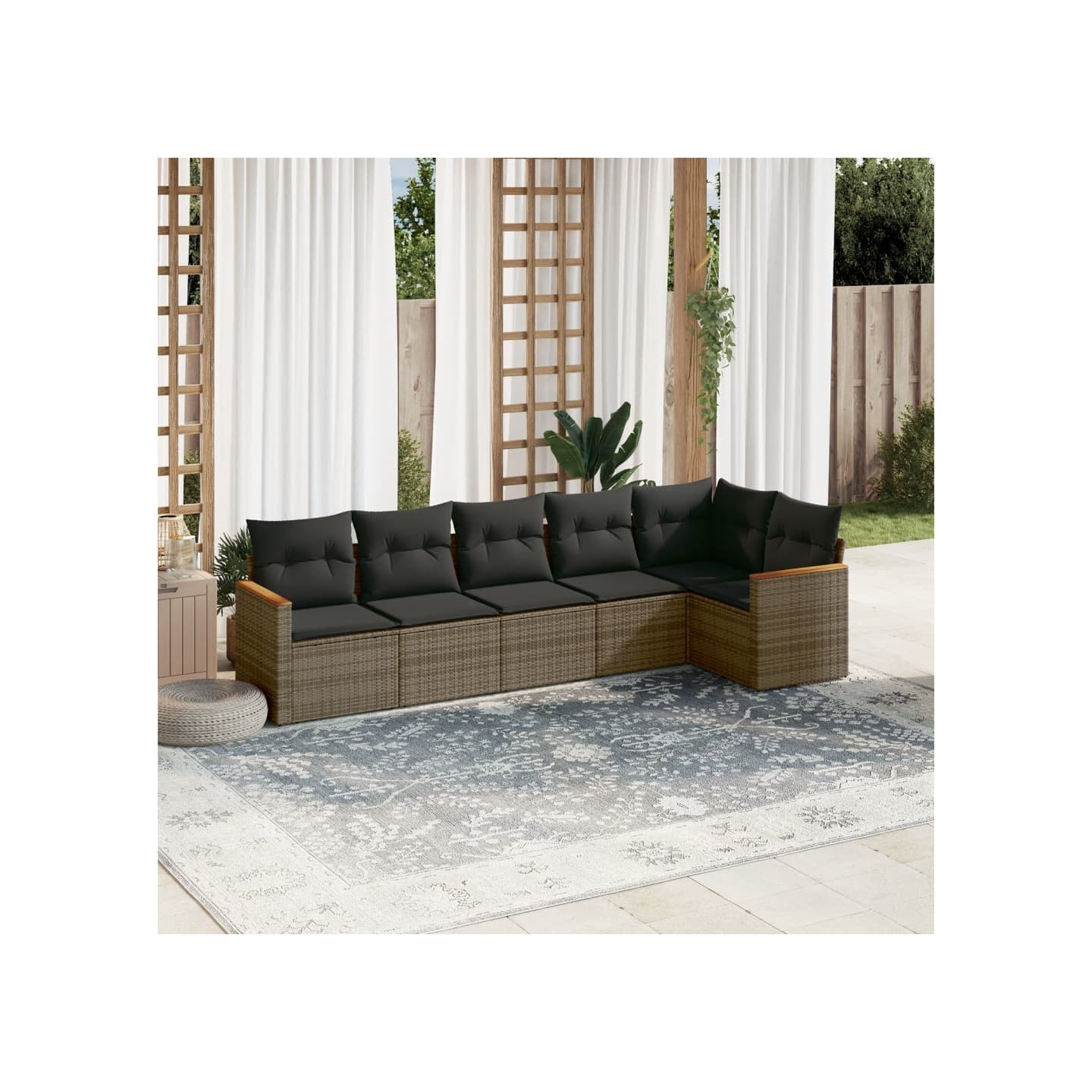 Salon de jardin 6 pcs avec coussins gris résine tressée