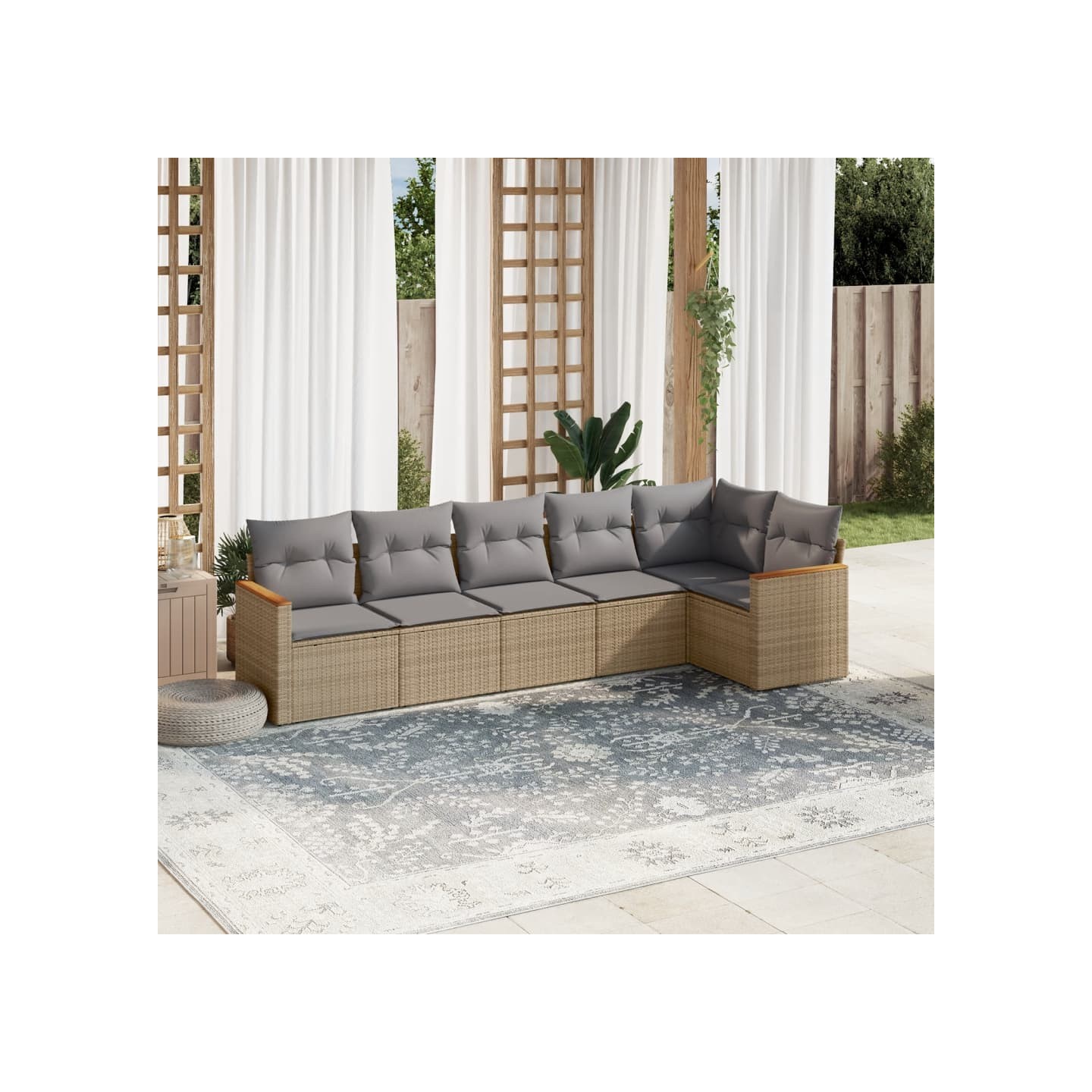 Salon de jardin avec coussins 6pcs mélange beige résine tressée