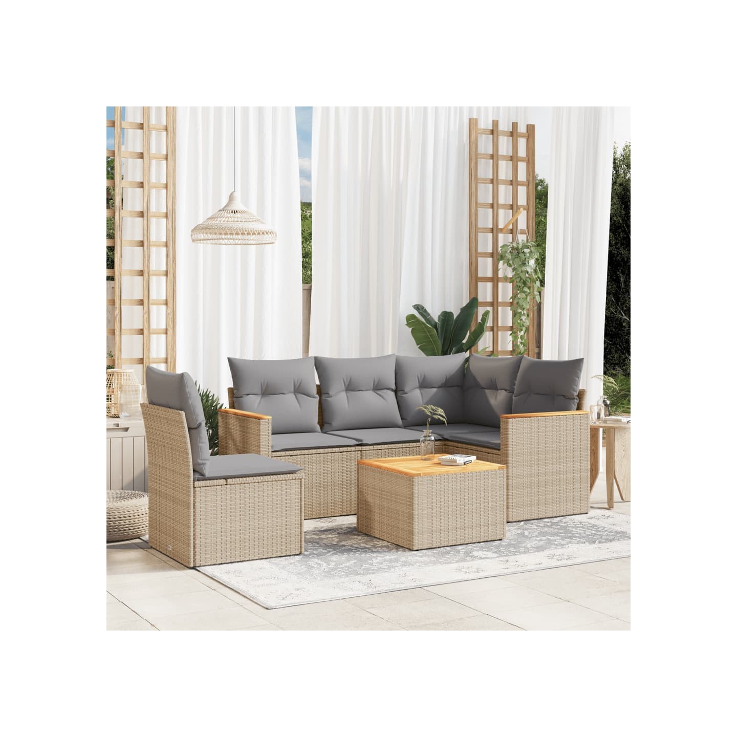 Salon de jardin avec coussins 6pcs mélange beige résine tressée