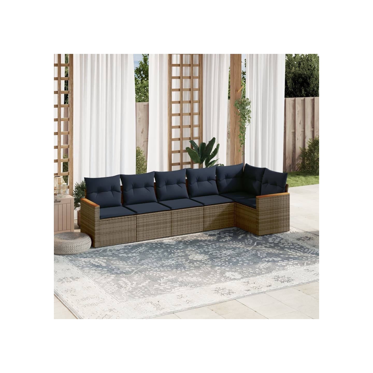 Ensemble de canapé de jardin 6 pcs avec coussins gris résine tressée
