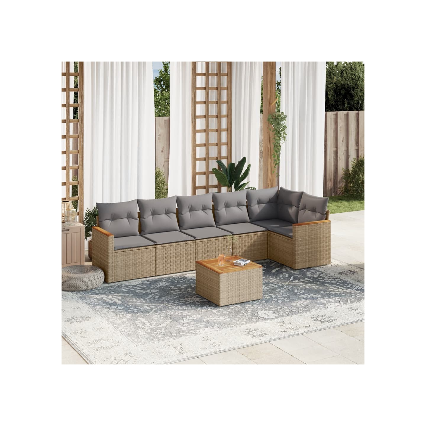 Salon de jardin avec coussins 7pcs mélange beige résine tressée