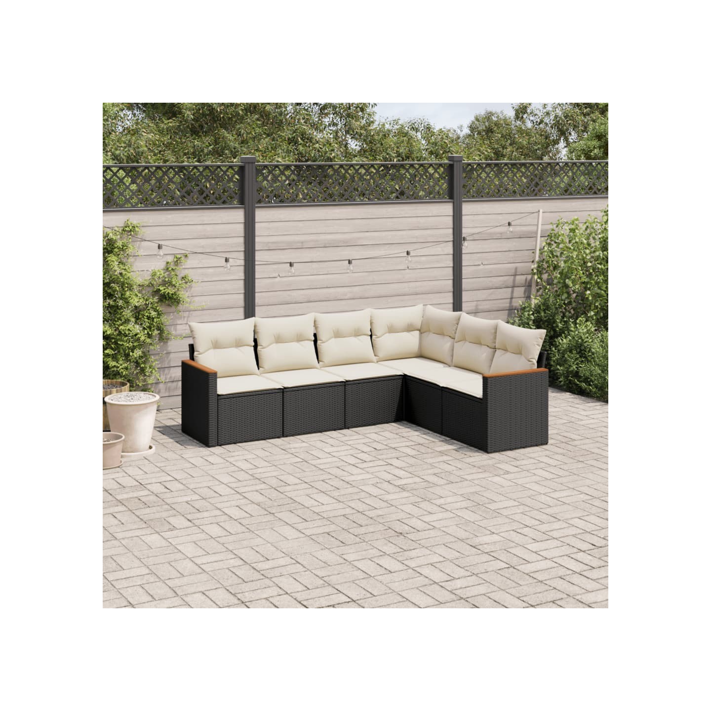 Salon de jardin 6 pcs avec coussins noir résine tressée
