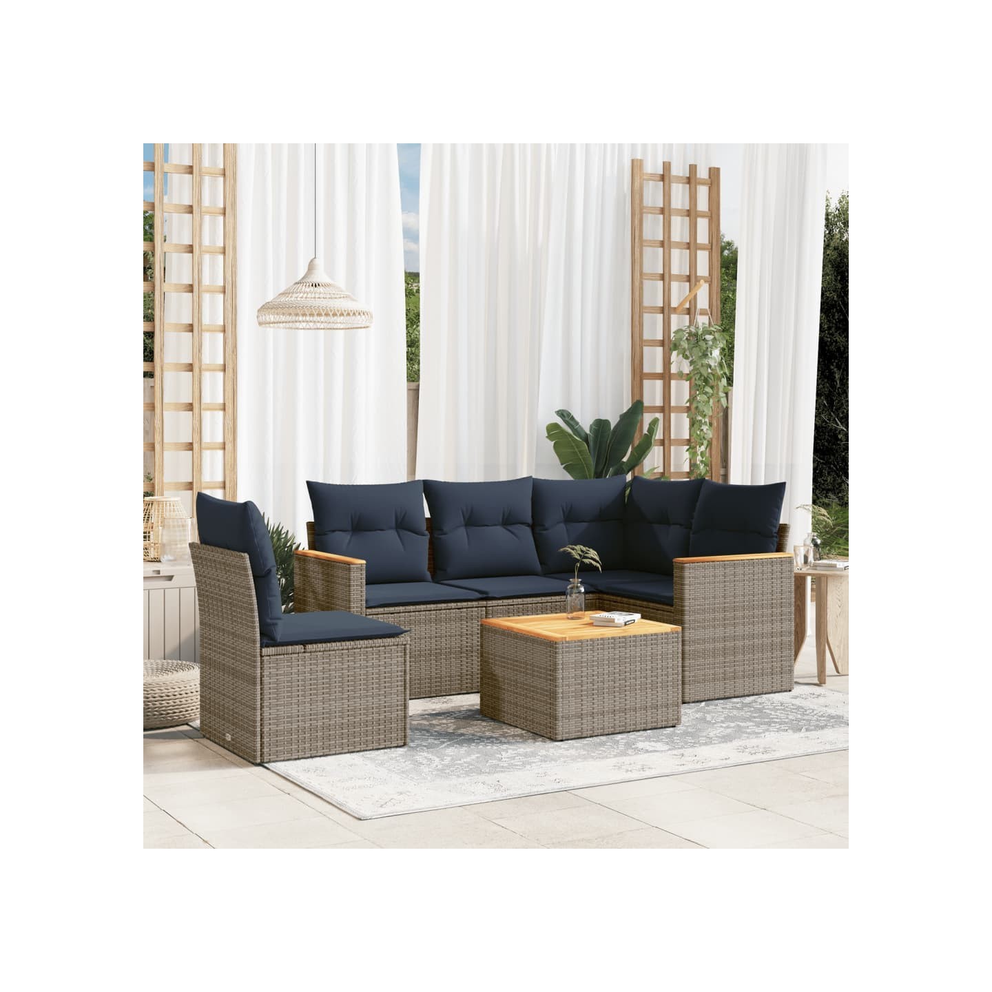 Ensemble de canapé de jardin 6 pcs avec coussins gris résine tressée