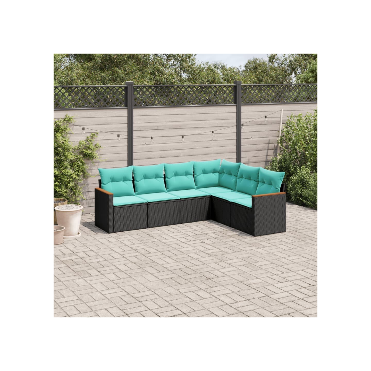 Salon de jardin 6 pcs avec coussins noir résine tressée