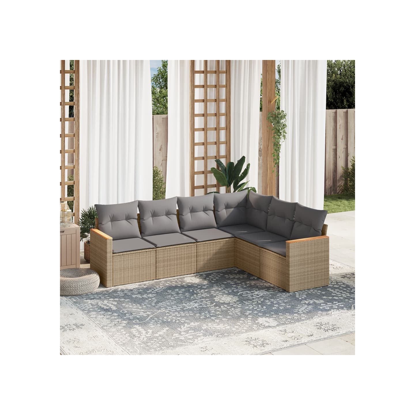 Salon de jardin avec coussins 6pcs mélange beige résine tressée