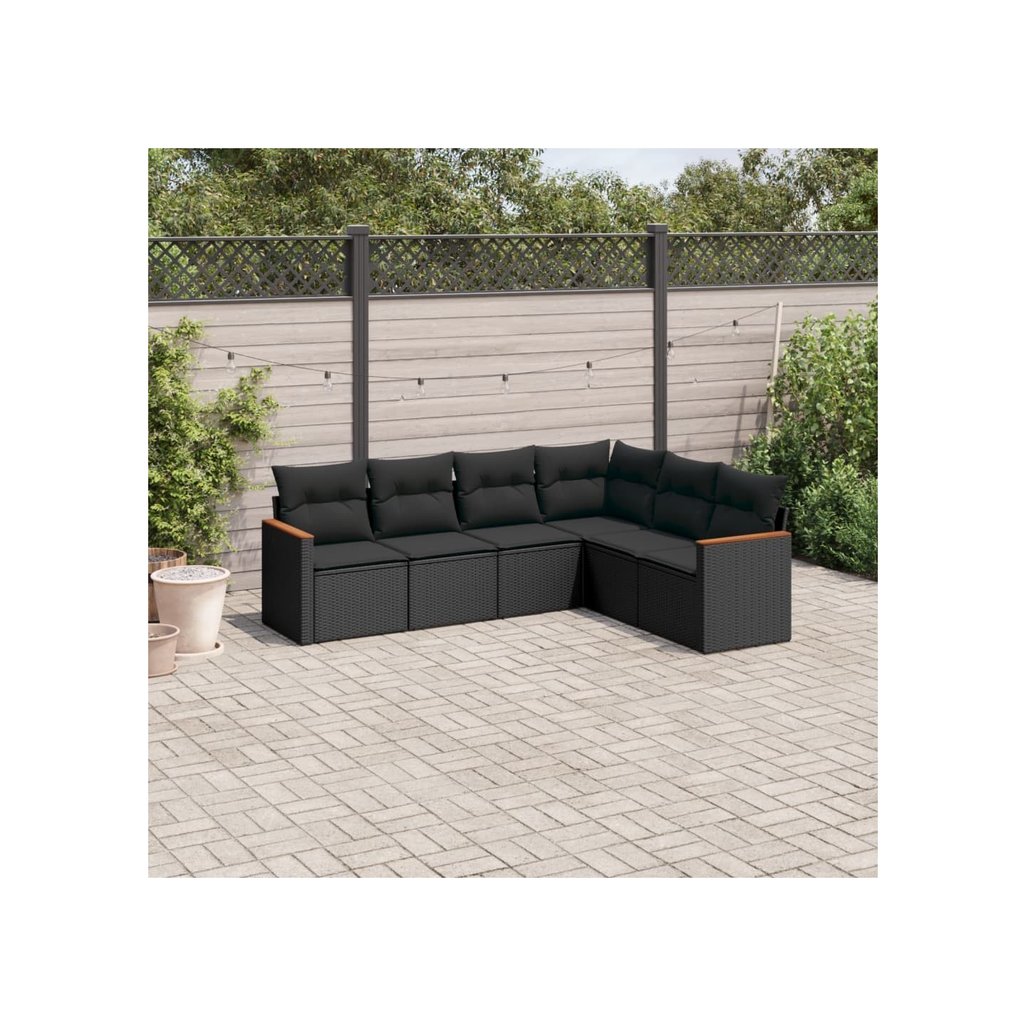 Salon de jardin 6 pcs avec coussins noir résine tressée
