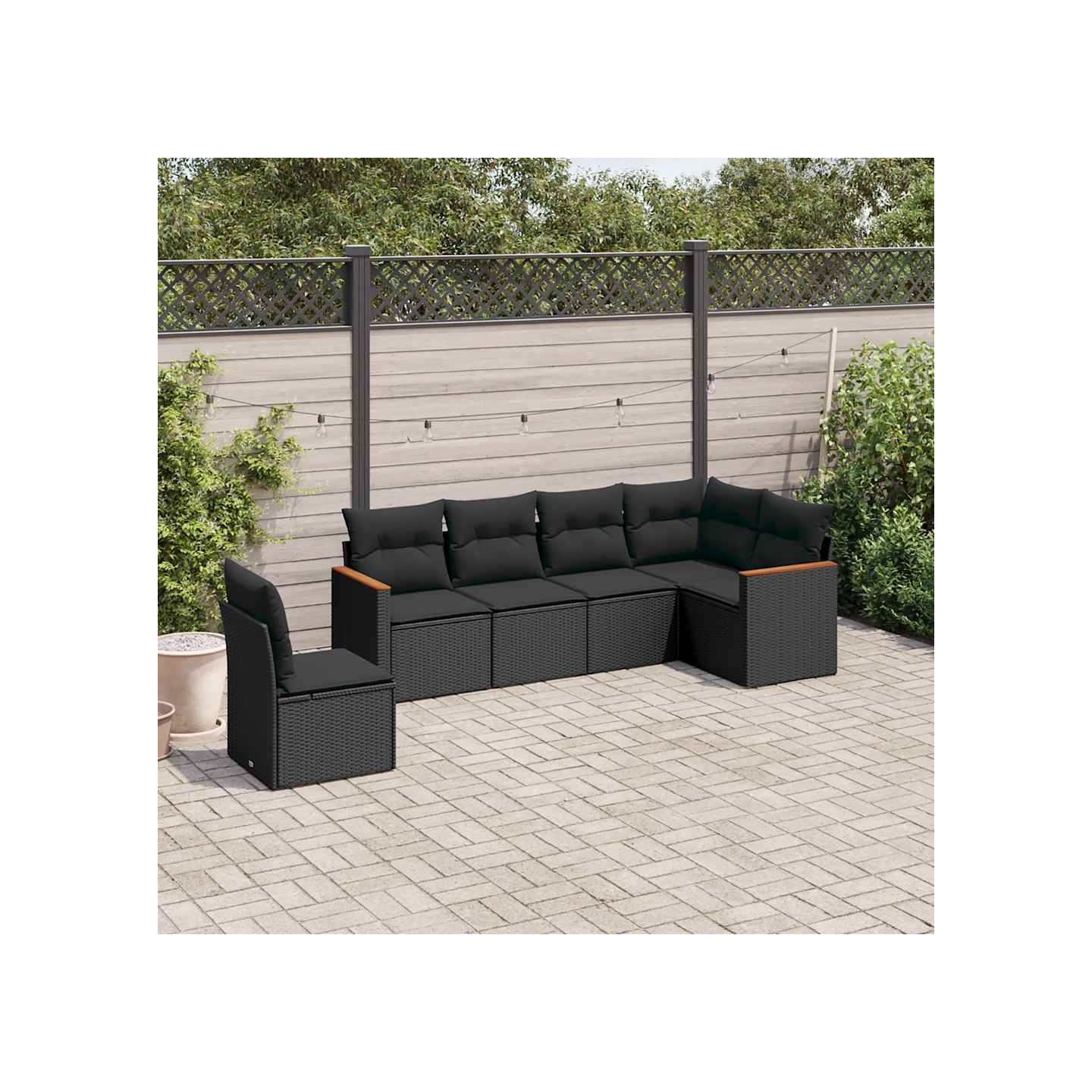 Salon de jardin 6 pcs avec coussins noir résine tressée