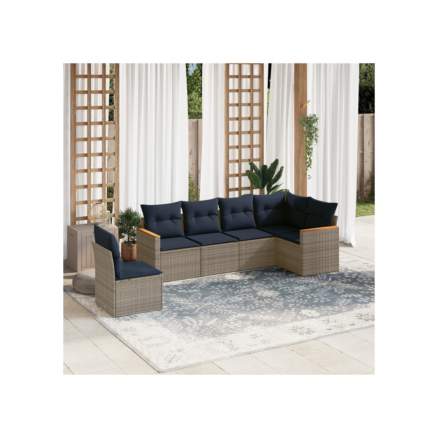 Ensemble de canapé de jardin 6 pcs avec coussins gris résine tressée