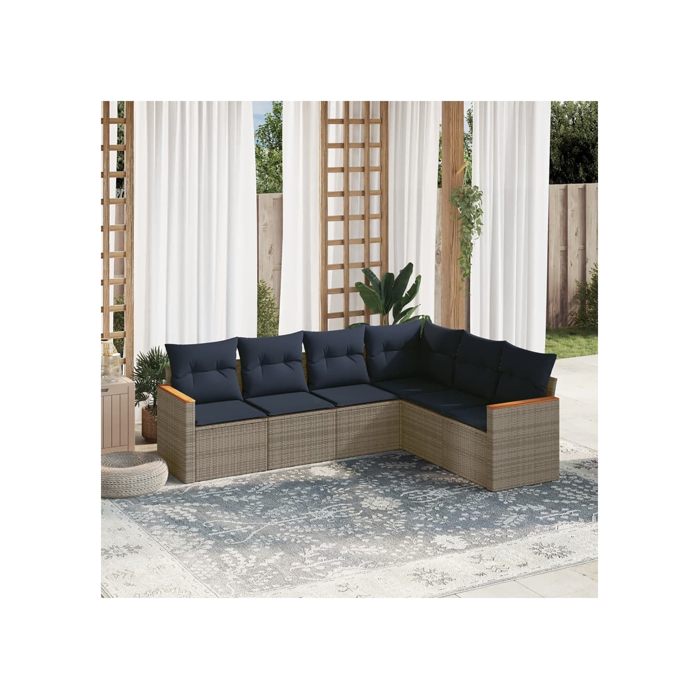 Ensemble de canapé de jardin 6 pcs avec coussins gris résine tressée
