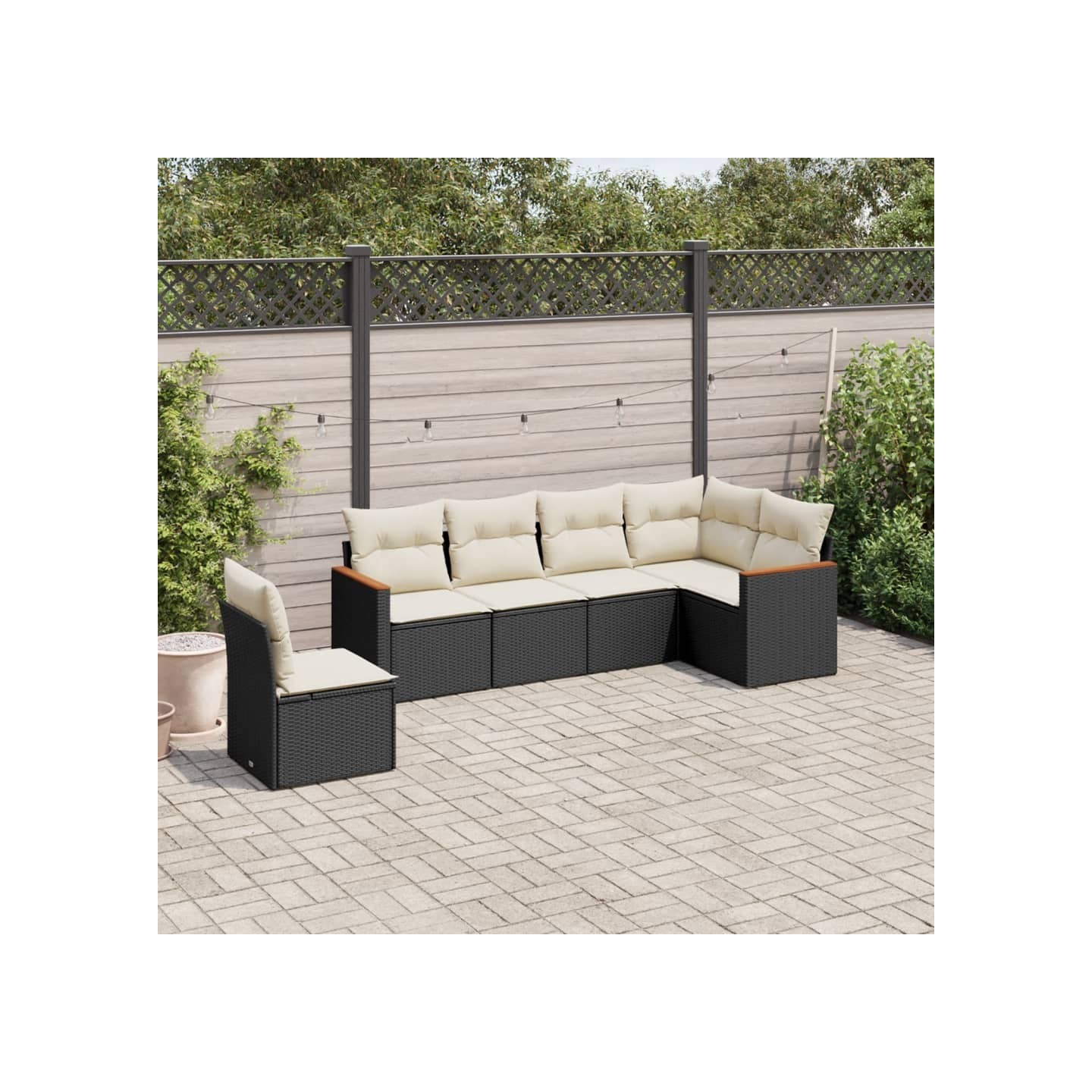 Salon de jardin 6 pcs avec coussins noir résine tressée