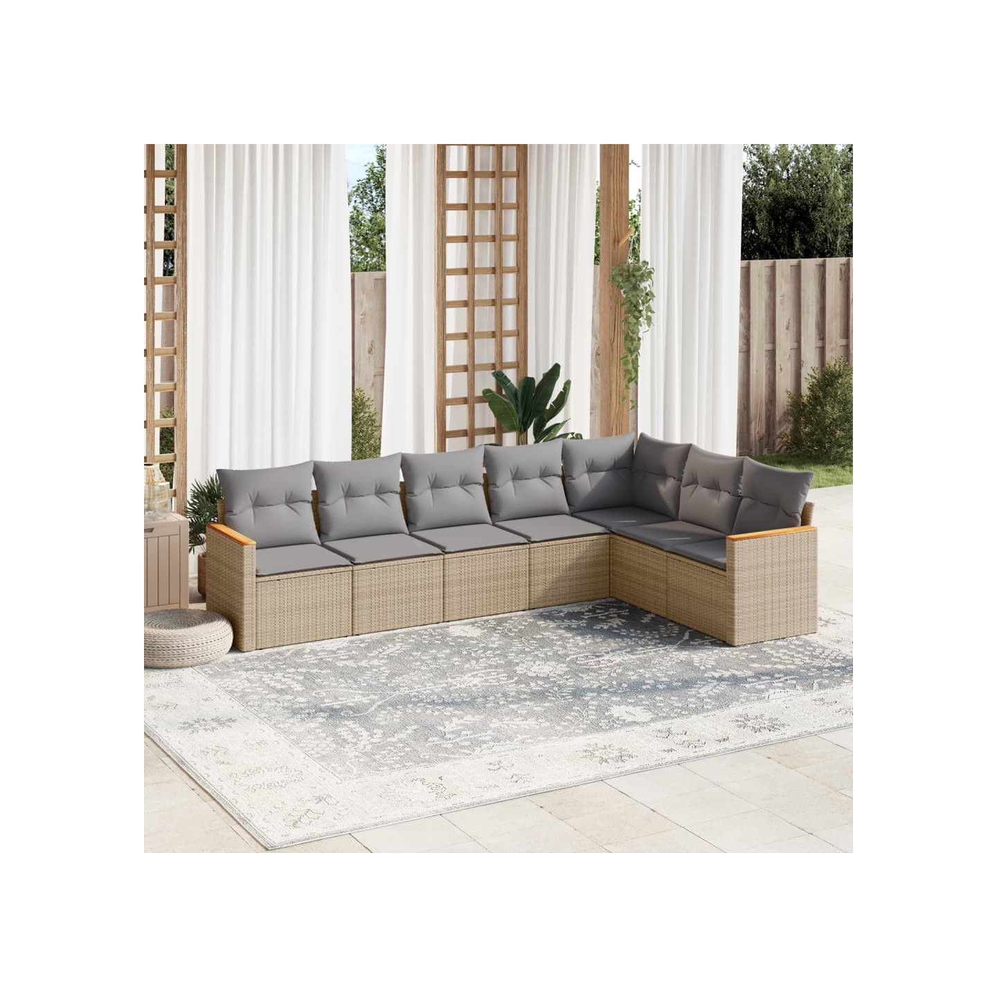 Salon de jardin avec coussins 7pcs mélange beige résine tressée
