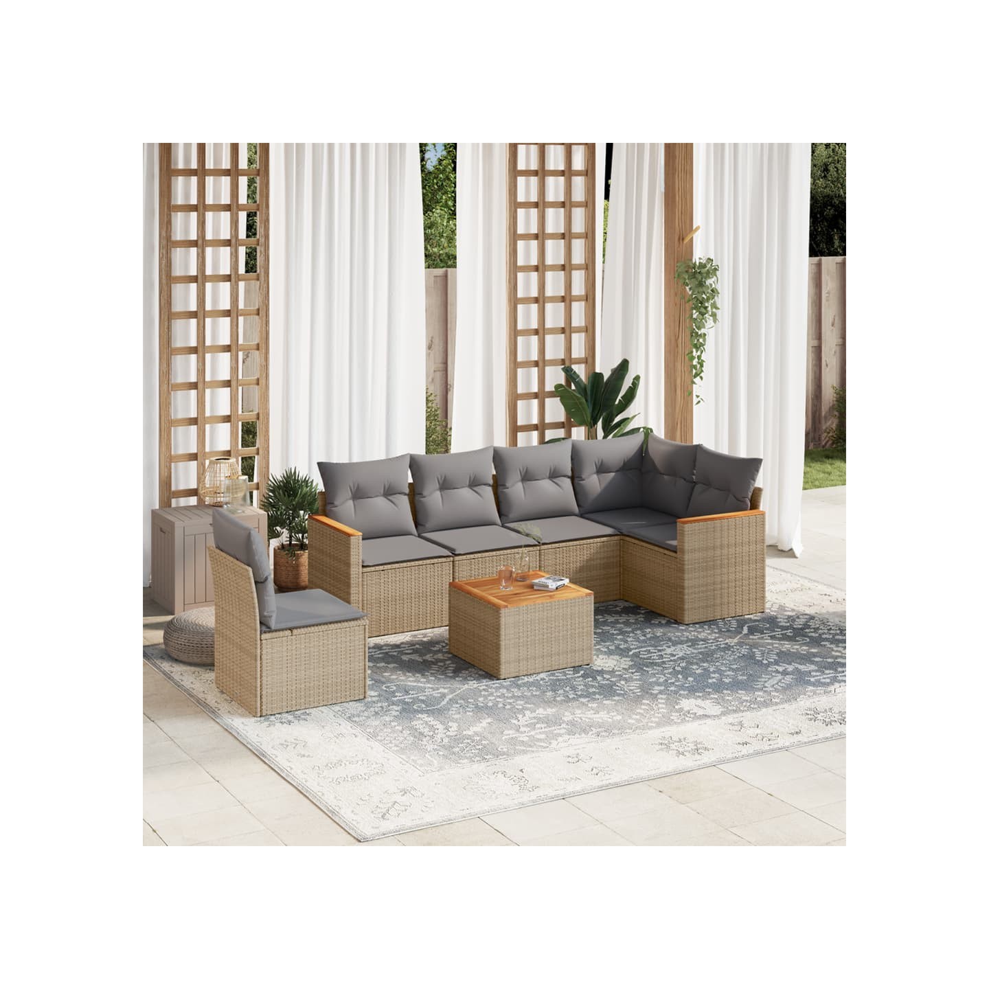 Salon de jardin avec coussins 7pcs mélange beige résine tressée