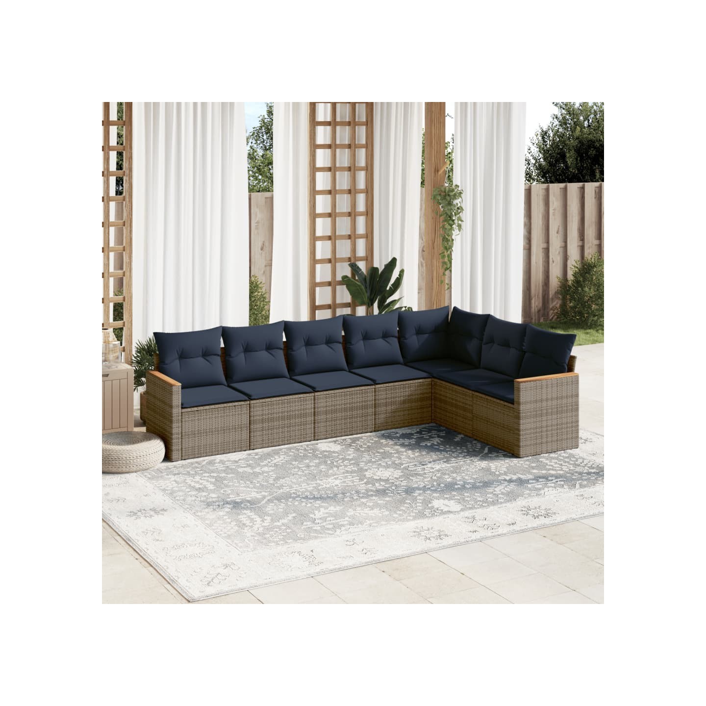Ensemble de canapé de jardin 7 pcs avec coussins gris résine tressée
