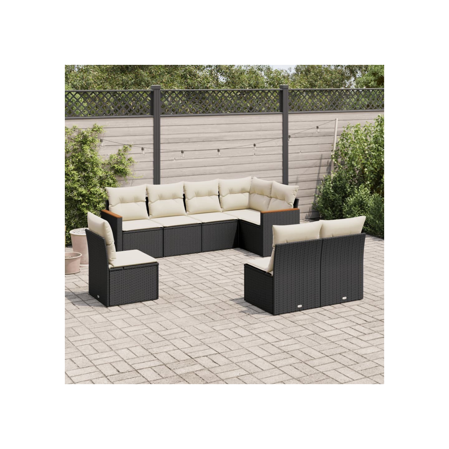 Salon de jardin 8 pcs avec coussins noir résine tressée