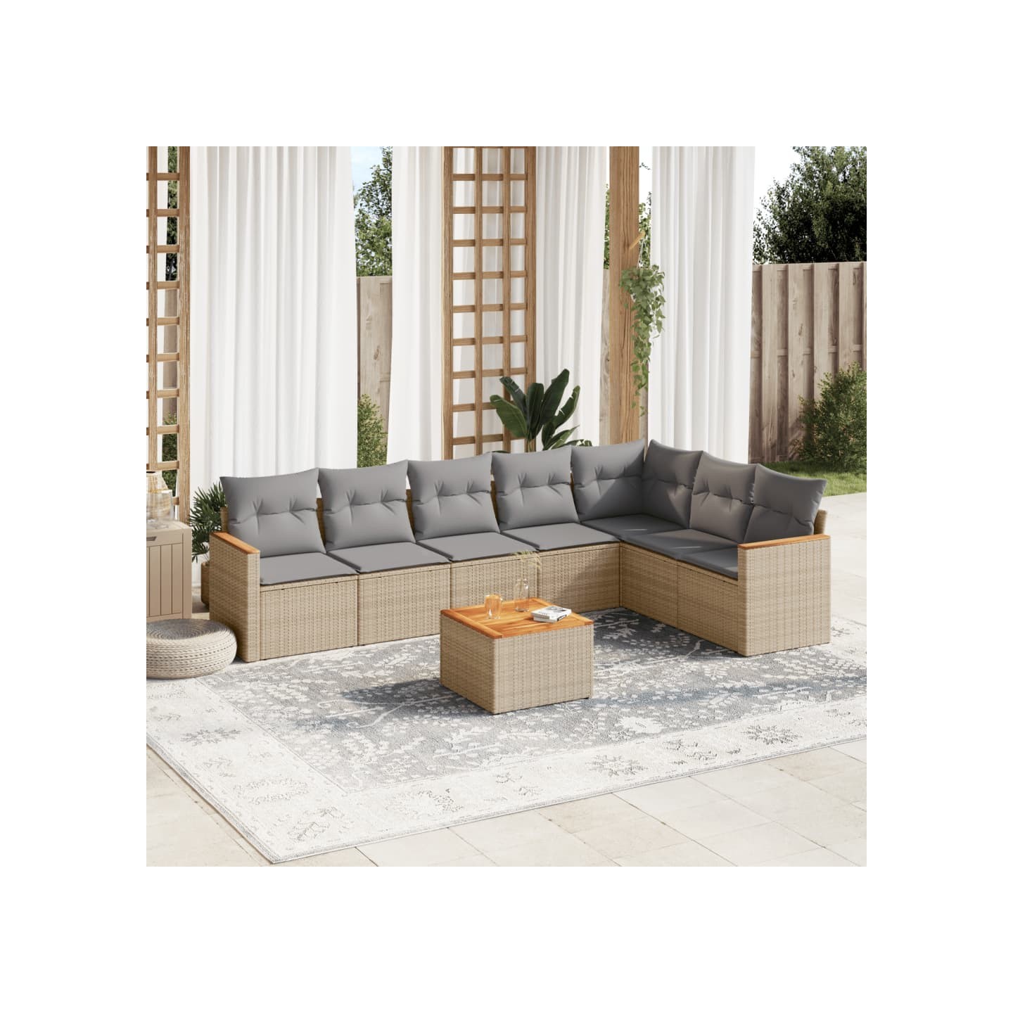Salon de jardin avec coussins 8pcs mélange beige résine tressée