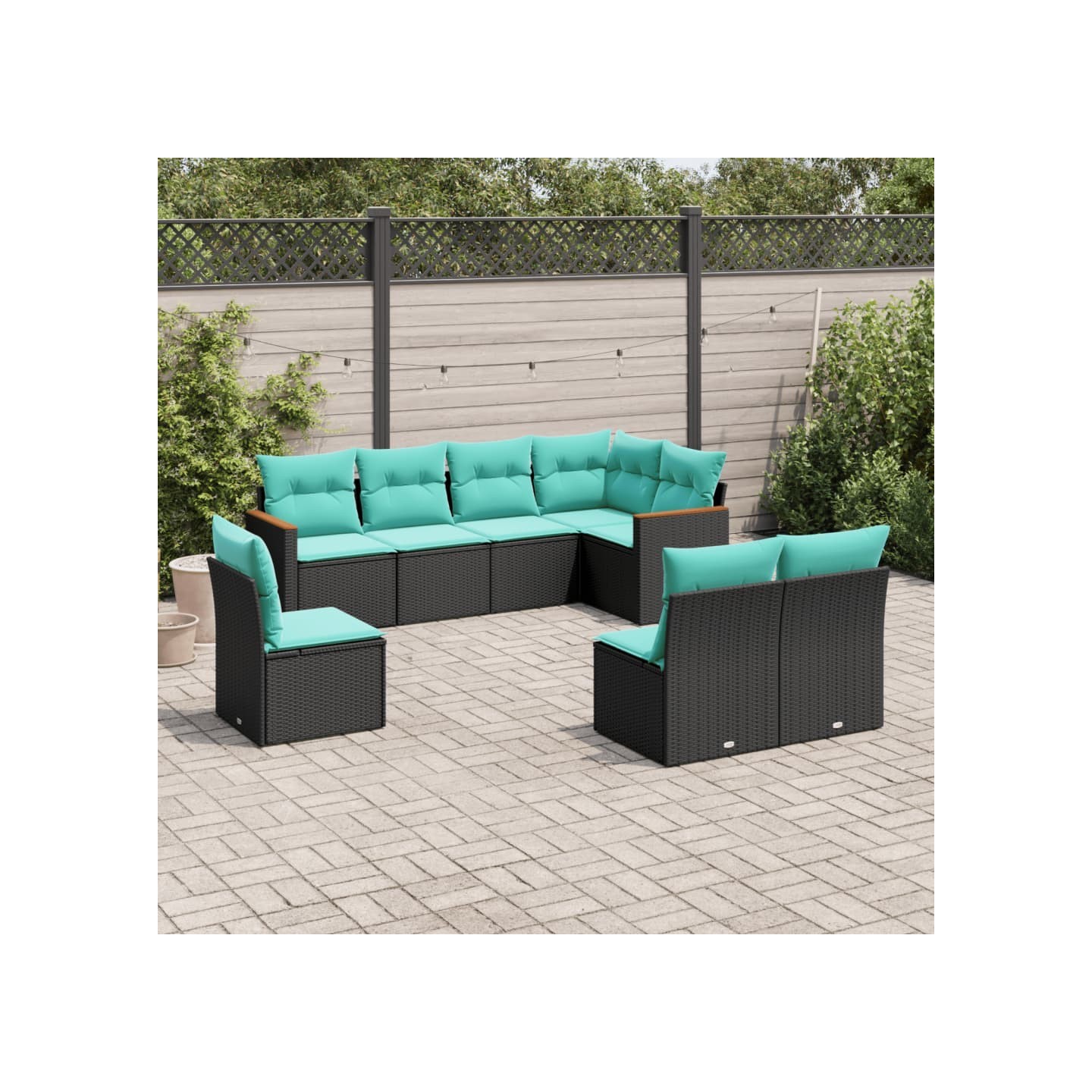 Salon de jardin 8 pcs avec coussins noir résine tressée