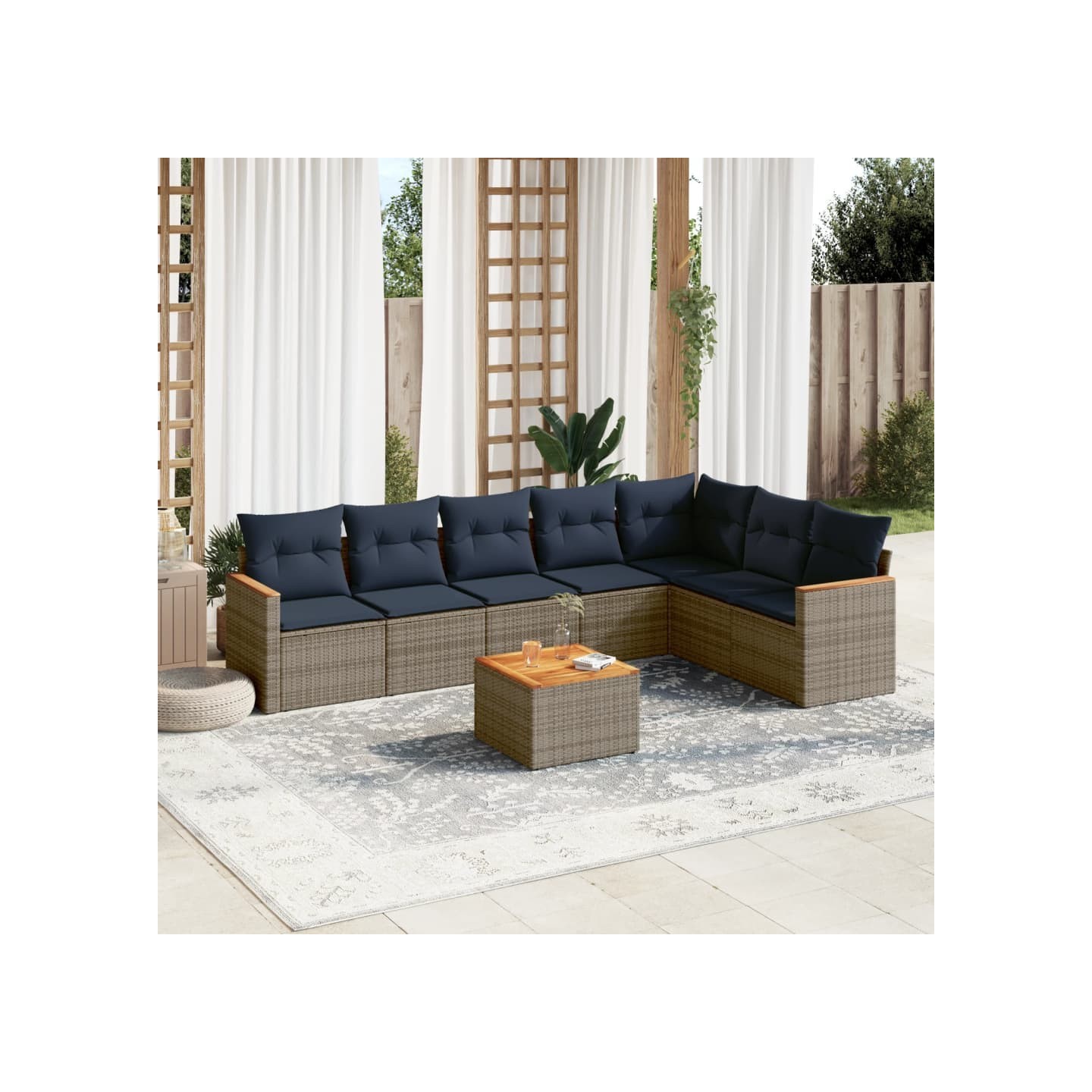 Ensemble de canapé de jardin 8 pcs avec coussins gris résine tressée