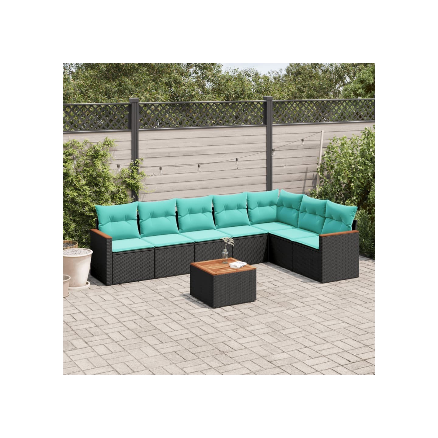 Ensemble de canapé de jardin 8 pcs avec coussins noir résine tressée