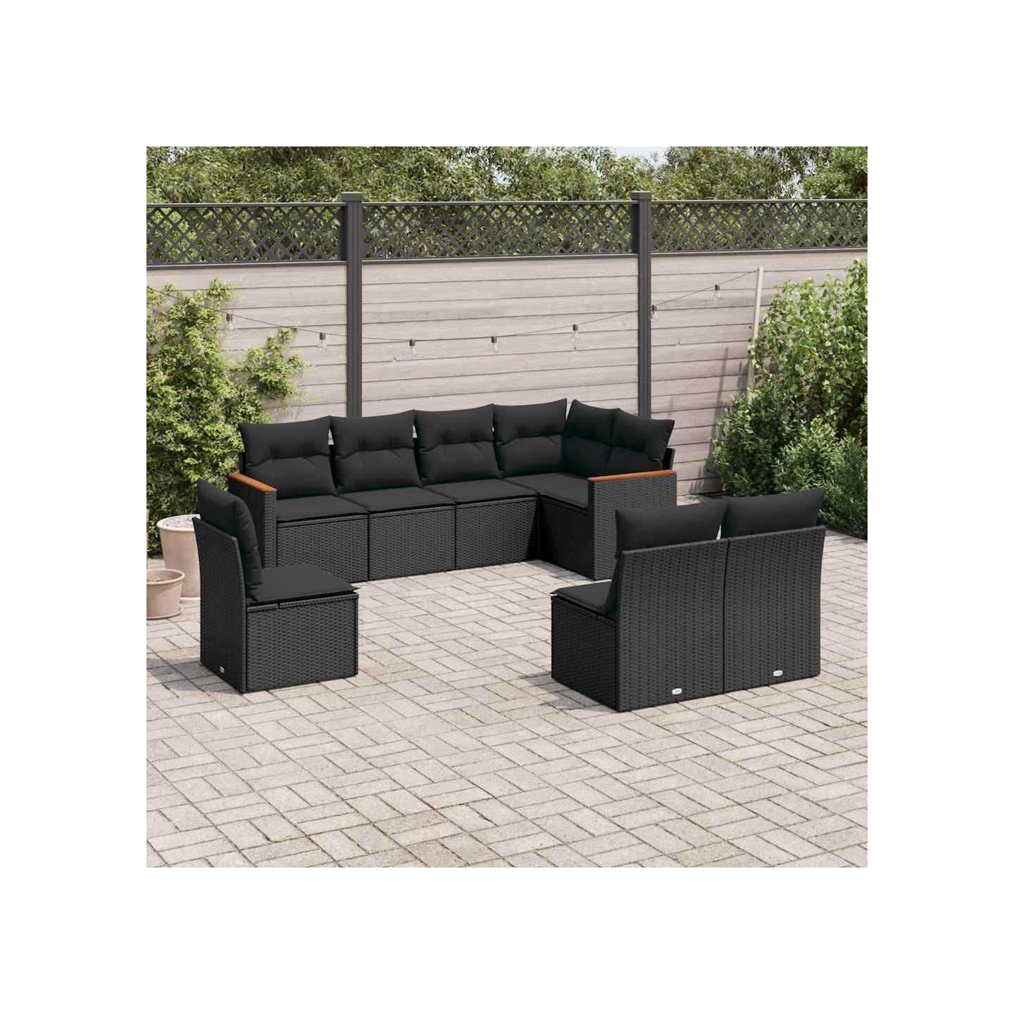 Salon de jardin 8 pcs avec coussins noir résine tressée