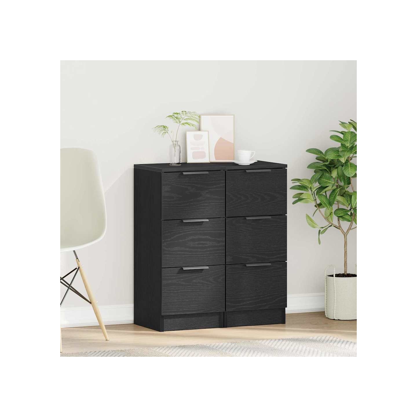Buffet 2 pc Chêne noir 30 x 30 x 70 cm Bois d'ingénierie