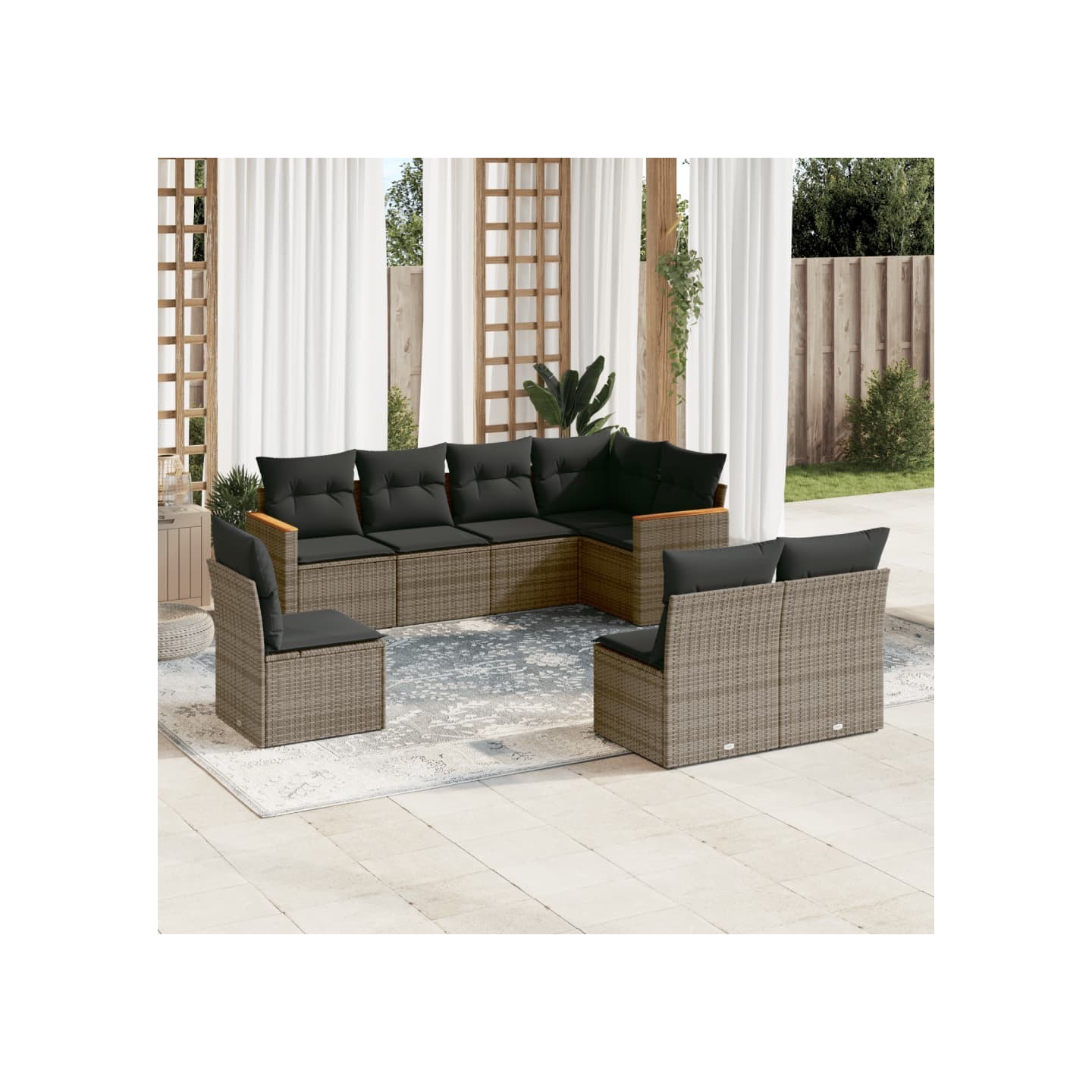 Salon de jardin 8 pcs avec coussins gris résine tressée