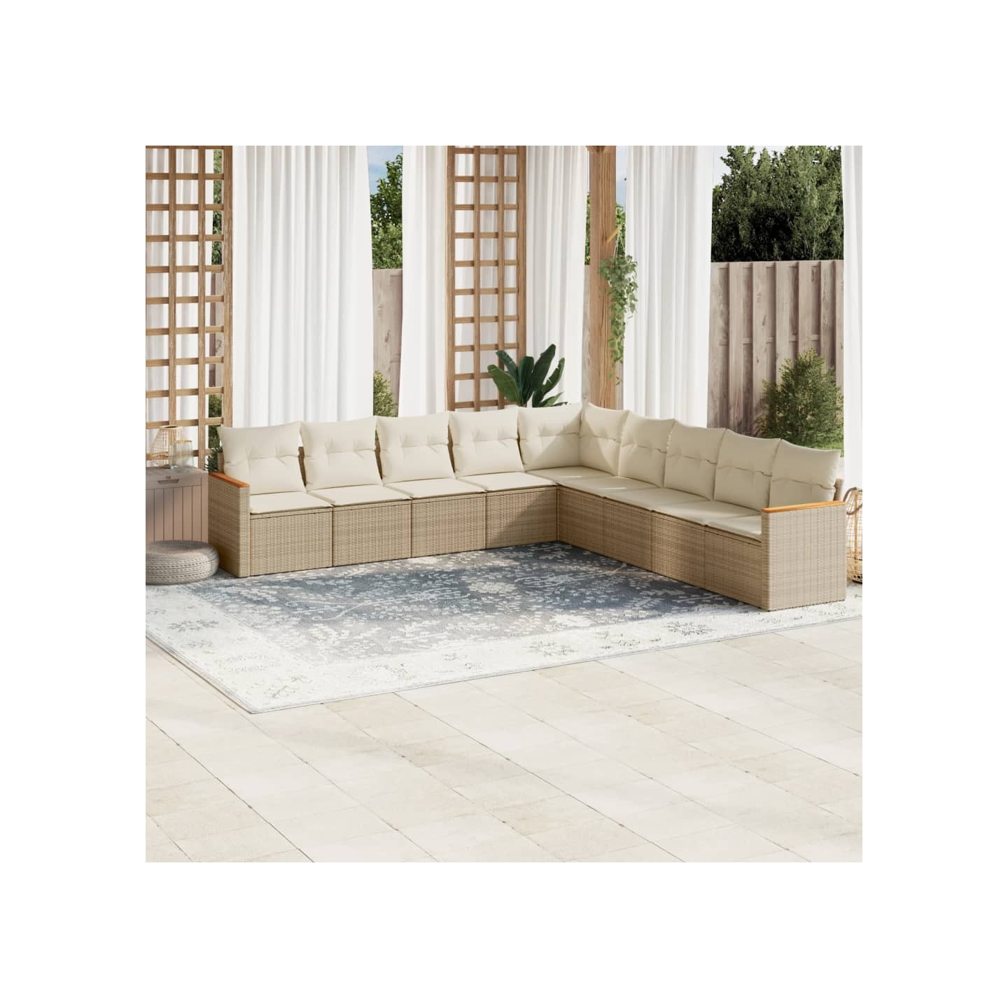 Salon de jardin avec coussins 9 pcs beige résine tressée