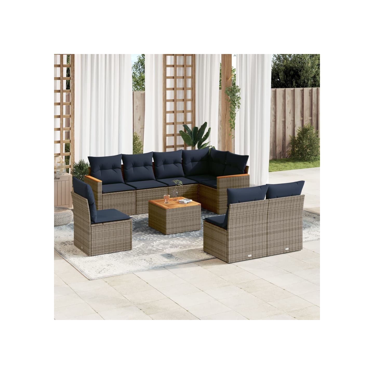 Ensemble de canapé de jardin 9 pcs avec coussins gris résine tressée