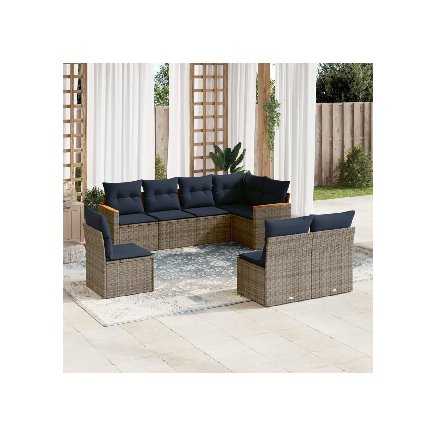 Ensemble de canapé de jardin 8 pcs avec coussins gris résine tressée